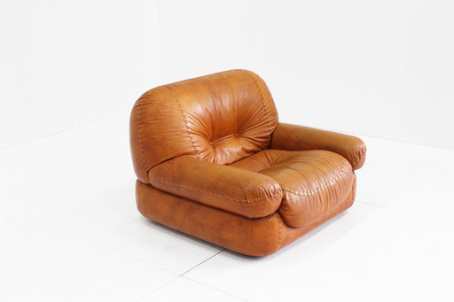 Sapporo Italiaanse cognac leren design fauteuil Mobil Girgi Jaren 70