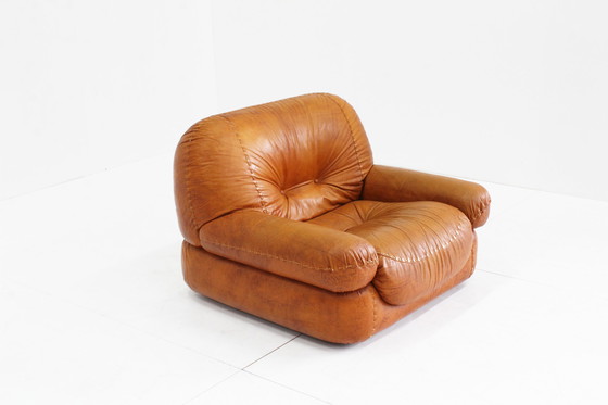 Image 1 of Sapporo Italiaanse cognac leren design fauteuil Mobil Girgi Jaren 70