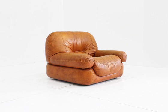 Image 1 of Sapporo Italiaanse cognac leren design fauteuil Mobil Girgi Jaren 70