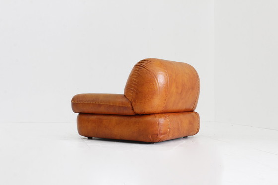 Image 1 of Sapporo Italiaanse cognac leren design fauteuil Mobil Girgi Jaren 70