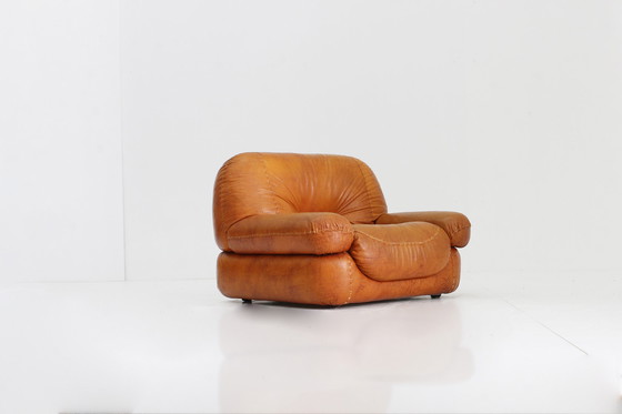 Image 1 of Sapporo Italiaanse cognac leren design fauteuil Mobil Girgi Jaren 70