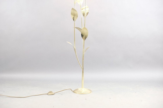 Image 1 of Vintage Hollywood Regency gebloemde Messing vloerlamp