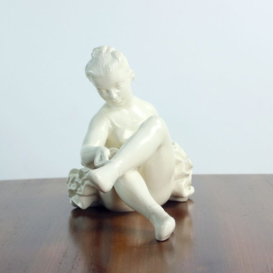 Image 1 of Vintage beeld van een balletdanseres in geëmailleerd gips door Jihokera, Tsjecho-Slowakije 1960