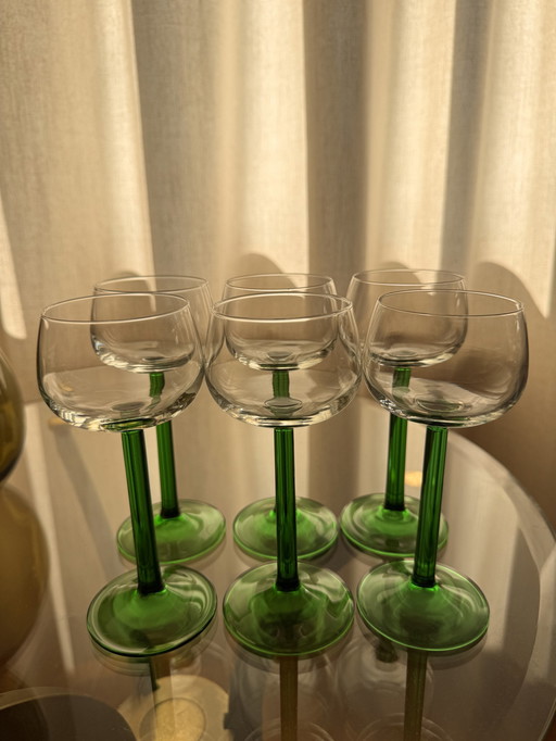 Vintage Luminarc Wijnglazen - Smaragdgroene Steel Set van 6