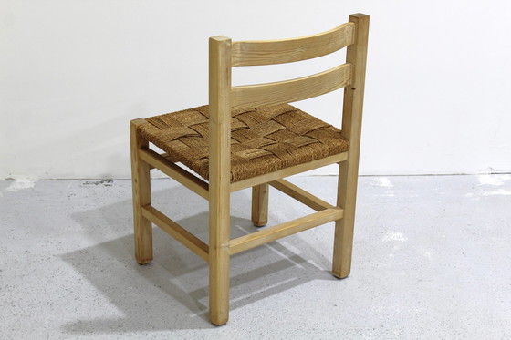 Image 1 of 4x Vintage houten, gevlochten eetkamerstoelen