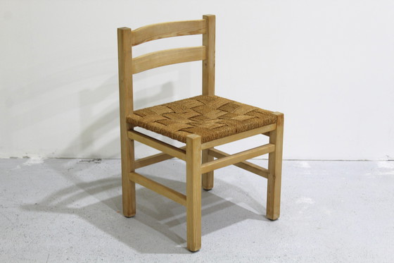 Image 1 of 4x Vintage houten, gevlochten eetkamerstoelen