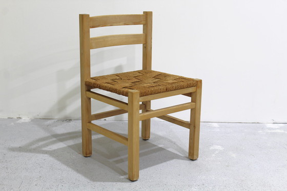 Image 1 of 4x Vintage houten, gevlochten eetkamerstoelen