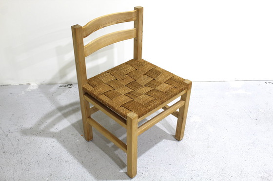 Image 1 of 4x Vintage houten, gevlochten eetkamerstoelen