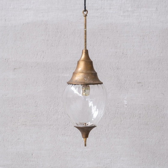 Image 1 of Vintage hanglamp van messing en glas, Frankrijk 1950