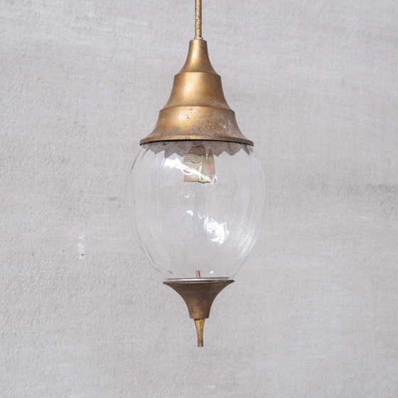 Image 1 of Vintage hanglamp van messing en glas, Frankrijk 1950