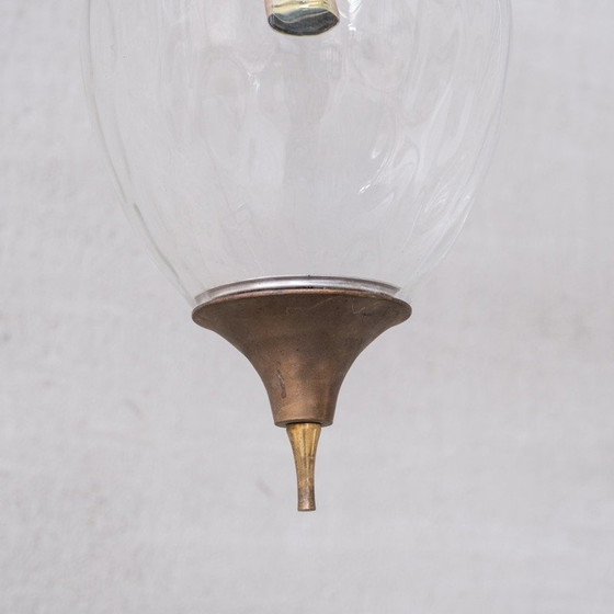Image 1 of Vintage hanglamp van messing en glas, Frankrijk 1950