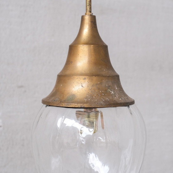 Image 1 of Vintage hanglamp van messing en glas, Frankrijk 1950