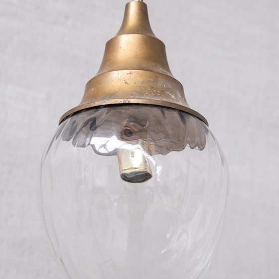 Image 1 of Vintage hanglamp van messing en glas, Frankrijk 1950