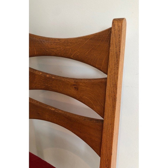 Image 1 of Set van 6 vintage stoelen in eikenhout en rood fluweel, Frankrijk jaren 1940