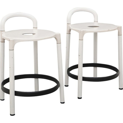 Paar vintage metalen krukjes van Anna Castelli Ferrieri voor Kartell, Italië 1980