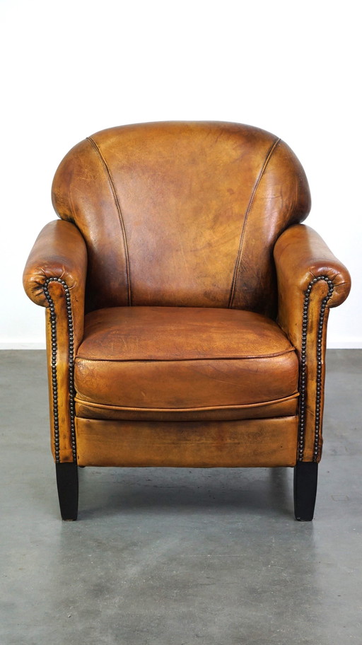 Vintage schapenleren fauteuil/ armchair met een fijne zit