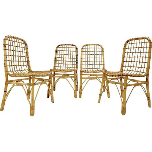 Set van 4 vintage rotan stoelen 1960
