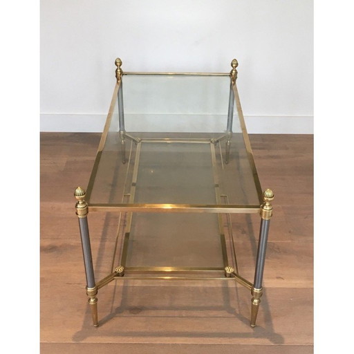 Vintage geborsteld stalen en messing salontafel voor La Maison Jansen, Frankrijk 1940