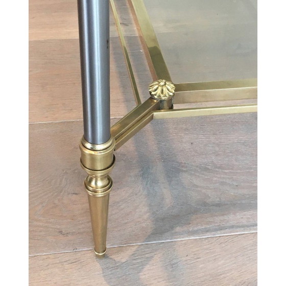 Image 1 of Vintage geborsteld stalen en messing salontafel voor La Maison Jansen, Frankrijk 1940