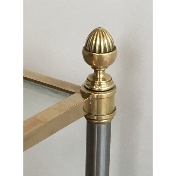 Image 1 of Vintage geborsteld stalen en messing salontafel voor La Maison Jansen, Frankrijk 1940