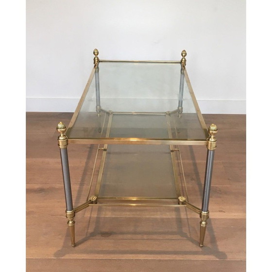 Image 1 of Vintage geborsteld stalen en messing salontafel voor La Maison Jansen, Frankrijk 1940