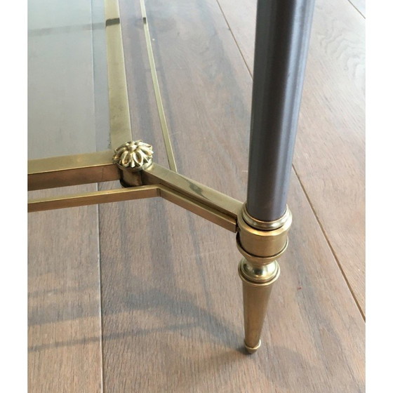 Image 1 of Vintage geborsteld stalen en messing salontafel voor La Maison Jansen, Frankrijk 1940