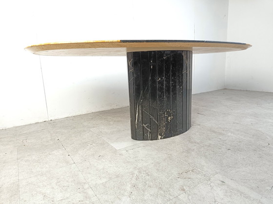 Image 1 of Vintage ovale eettafel van zwart marmer en onyx