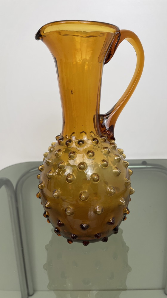 Image 1 of Vintage amberkleurige Empoli vaas Italiaanse karaf glas 