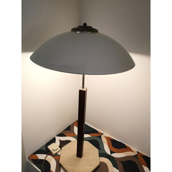 Image 1 of Vintage travertijn en teakhouten bureaulamp, 1970