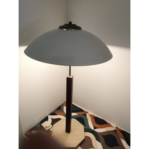 Vintage travertijn en teakhouten bureaulamp, 1970