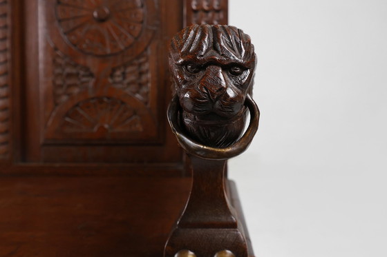 Image 1 of Antieke Franse 18e Eeuwse Gotische Stijl Eiken Gesneden Hoge Paneel Settle