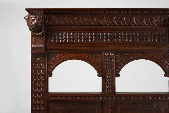 Image 1 of Antieke Franse 18e Eeuwse Gotische Stijl Eiken Gesneden Hoge Paneel Settle