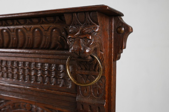 Image 1 of Antieke Franse 18e Eeuwse Gotische Stijl Eiken Gesneden Hoge Paneel Settle