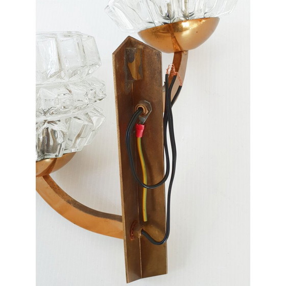Image 1 of Vintage wandlamp van glas en messing, Frankrijk 1950