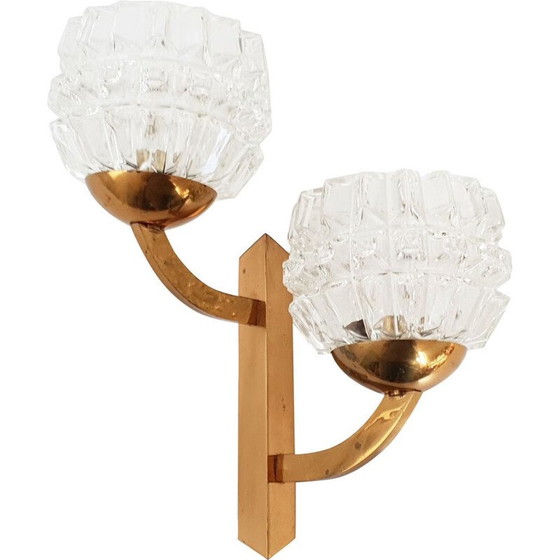 Image 1 of Vintage wandlamp van glas en messing, Frankrijk 1950