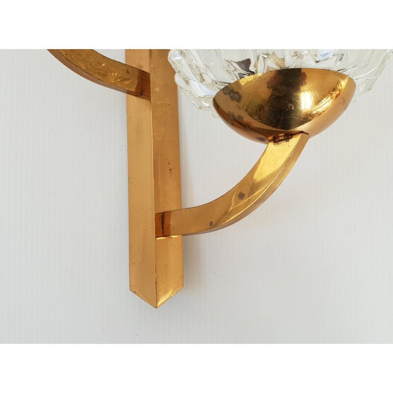 Image 1 of Vintage wandlamp van glas en messing, Frankrijk 1950