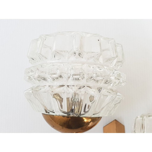 Vintage wandlamp van glas en messing, Frankrijk 1950