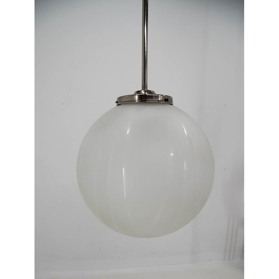 Image 1 of Vintage Art Deco hanglamp van glas en nikkel, jaren 1930