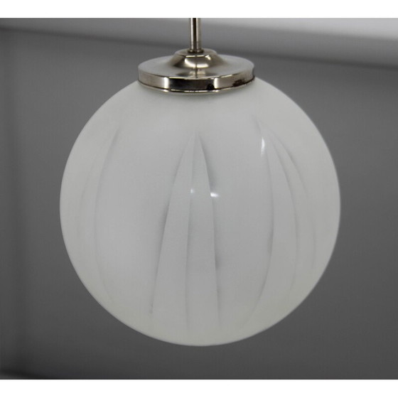 Image 1 of Vintage Art Deco hanglamp van glas en nikkel, jaren 1930
