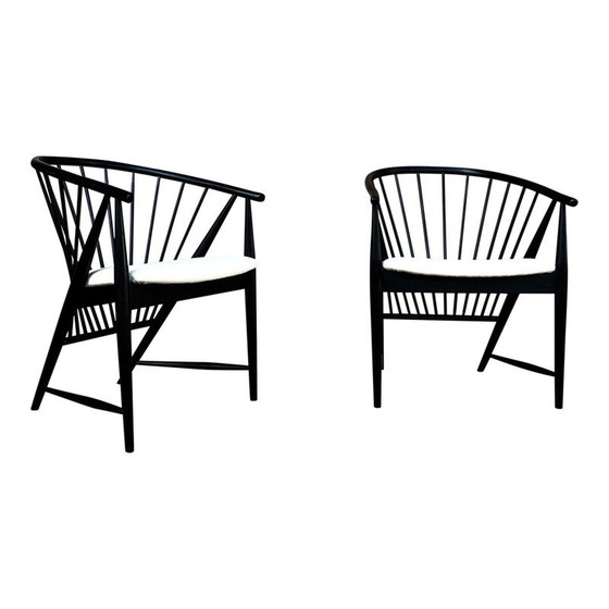 Image 1 of Paar vintage loungestoelen van beukenhout en fluweel met zonneveren van Sonna Rosén voor Nässjö Stolfabrik, 1954