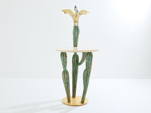 Alain Chervet Messing Bronzen Cactus Papegaai Console Tafel 1989