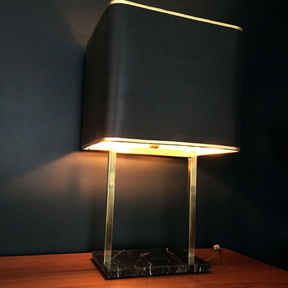 Image 1 of Vintage lamp van messing en zwart marmer, 1970