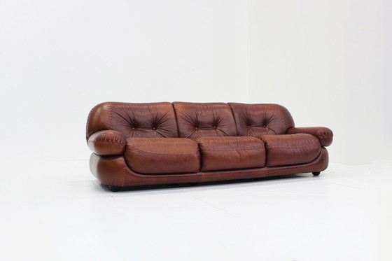 Image 1 of Vintage Sapporo Italiaanse Leren Sofa Mobil Girgi Jaren 70 