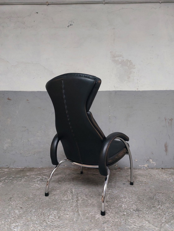 Image 1 of Black Leather Chrome Armchair 80'