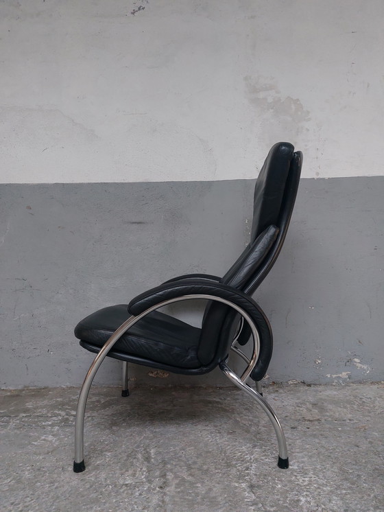 Image 1 of Black Leather Chrome Armchair 80'