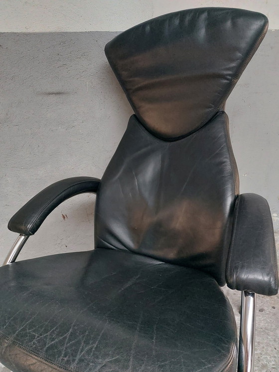 Image 1 of Black Leather Chrome Armchair 80'