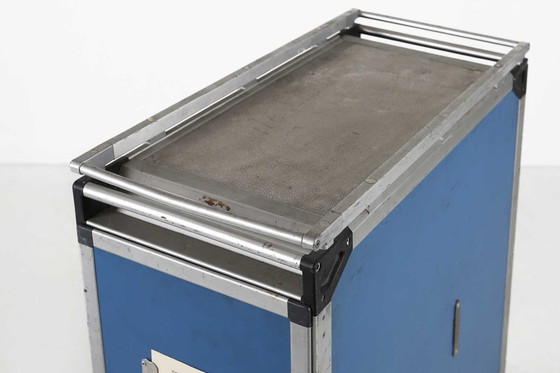 Image 1 of Vintage industriële blauwe vliegtuig trolley, 1980