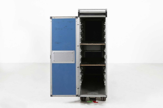 Image 1 of Vintage industriële blauwe vliegtuig trolley, 1980