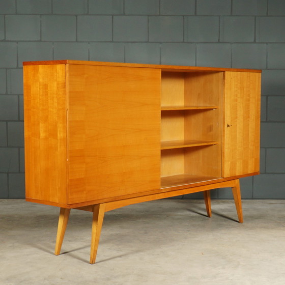 Image 1 of Vintage highboard dressoir – hoogglans notenhout – jaren 60