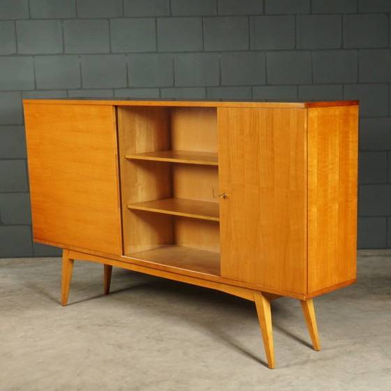 Image 1 of Vintage highboard dressoir – hoogglans notenhout – jaren 60